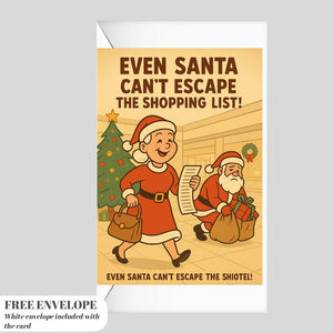 Funny Santa and Mrs Claus Christmas Card – A5 Holiday Greeting Card with Envelope, Retro Shopping Humor Xmas Card for Couples