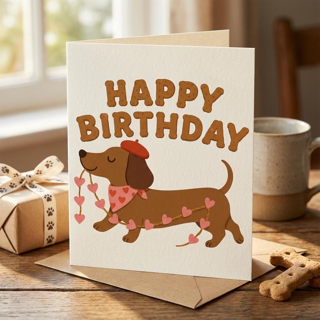 Funny Dachshund Birthday Card, Cute Sausage Dog Card, Dog Lover Gift, Funny Dog Birthday Card, Pun Birthday Card for Him/Her