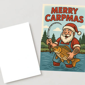 Merry Carpmas Fishing Christmas Card – Funny Santa Big Carp Catch Card for Fishermen, Carp Fishing Lovers & Anglers