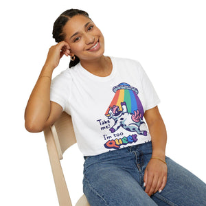 Tshirt damen Funny Tshirt for women  Softstyle T-Shirt take me i'm too queer for this world tshirt for her gift for women