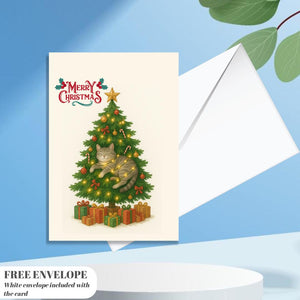 Christmas Tree Cat Card - Christmas Lover Cat - Funny Tree  Cards For Cat Lovers - Cat wishes you Merry Christmas to you, cat mums postcard