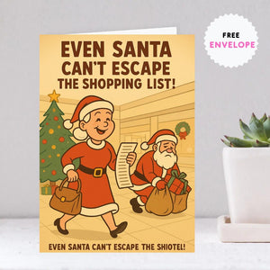 Funny Santa and Mrs Claus Christmas Card – A5 Holiday Greeting Card with Envelope, Retro Shopping Humor Xmas Card for Couples