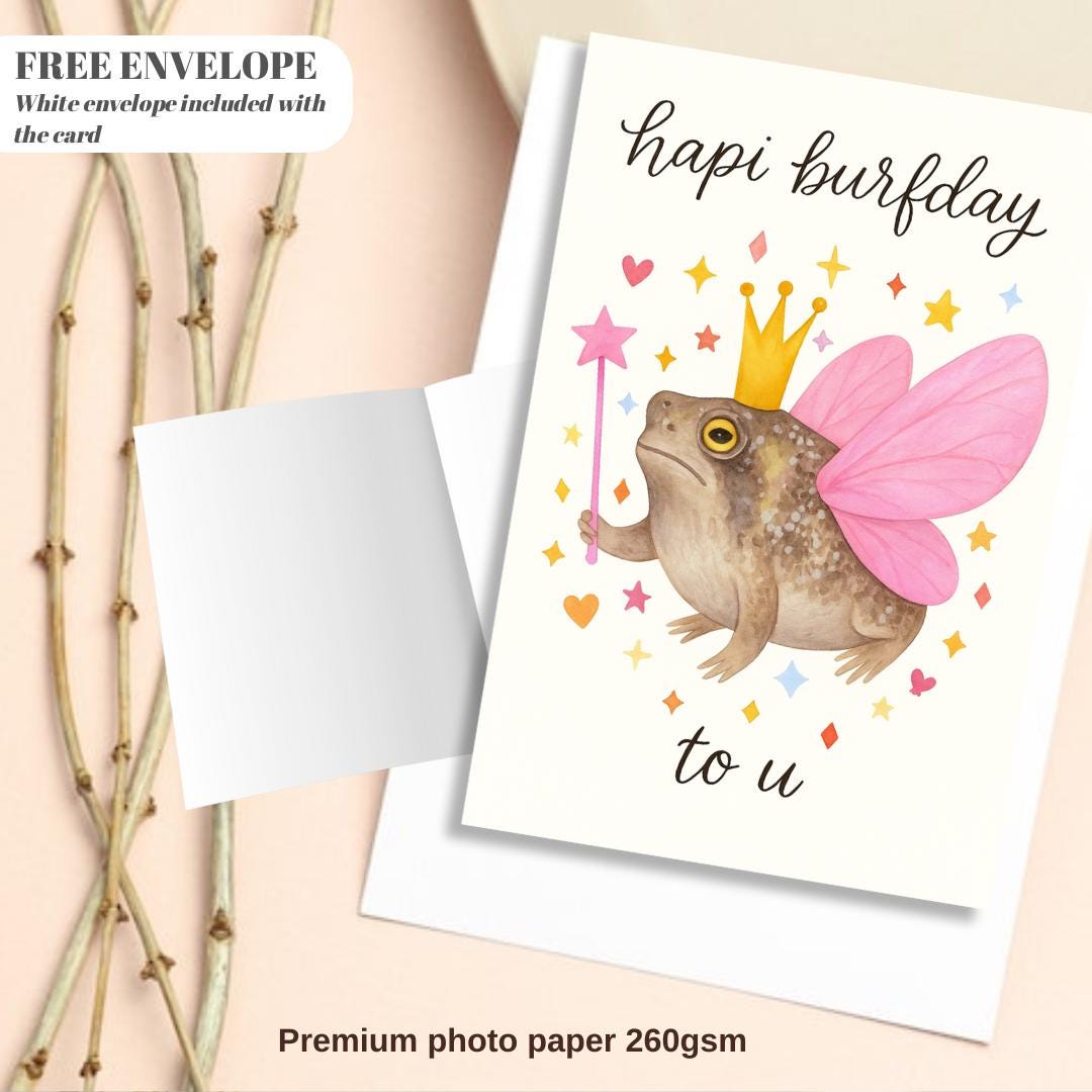 Grumpy Frog Birthday Card - Frog Lover Birthday Greeting Card Birthday Card For Her or him, greeting card with from, friend frog