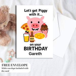 Birthday Card - Let's Get Piggy With It Personalised Greeting Card | Custom Name Card for your niece from grandma, aunt or loved one