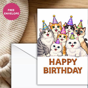 Funny Cat Birthday Greeting Card, Meme Cats Party Card, Cat Lover Birthday Card, Cute Pet Birthday Card