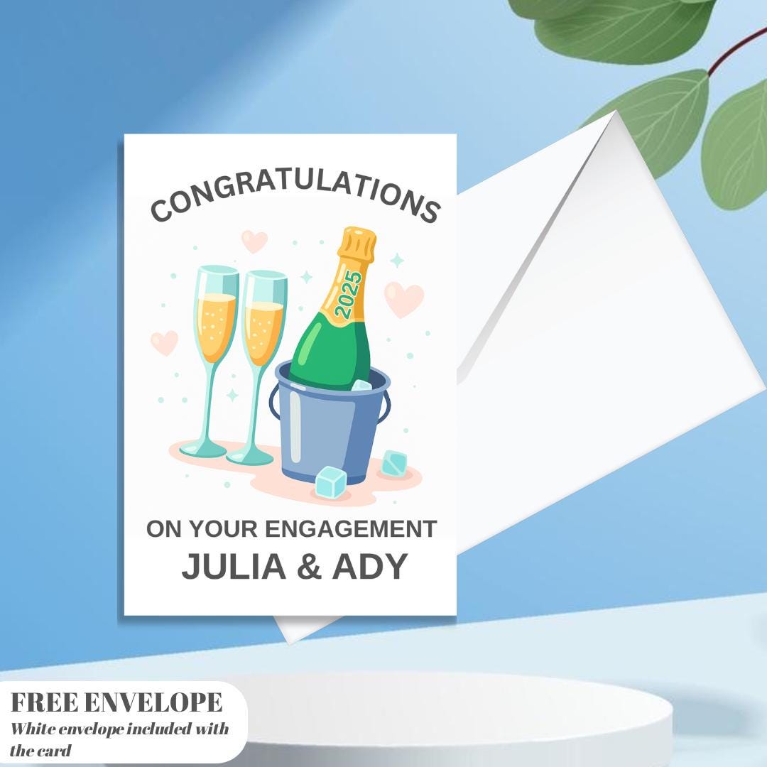 Engagement Card | Personalised Champagne Engagement Card | Congratulations Card for Couple or Fiancé | Romantic Engagement Gift Card
