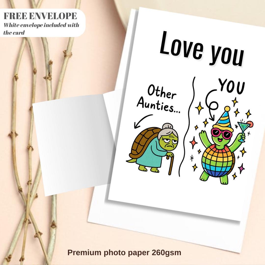 Funny Auntie Card - “Other Aunties vs. You” Disco Turtle Design