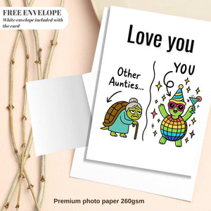 Funny Auntie Card - “Other Aunties vs. You” Disco Turtle Design
