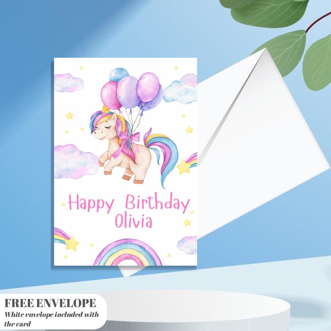 Unicorn birthday card | Personalised Girl Greeting Card | Custom Number Card for your niece from grandma, aunt or loved one with Unicorn