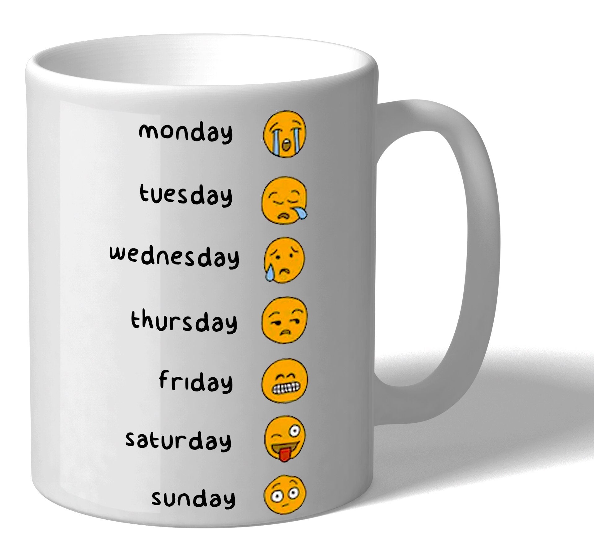 Ceramic mug, gift mug, The mug, with the days of the week and emoticons,perfect gift mug, office mug, funny mug