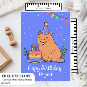 Capy Birthday - Capybara Birthday Card Cute animal birthday cards Hand drawn animal art capybara greeting card A5 size
