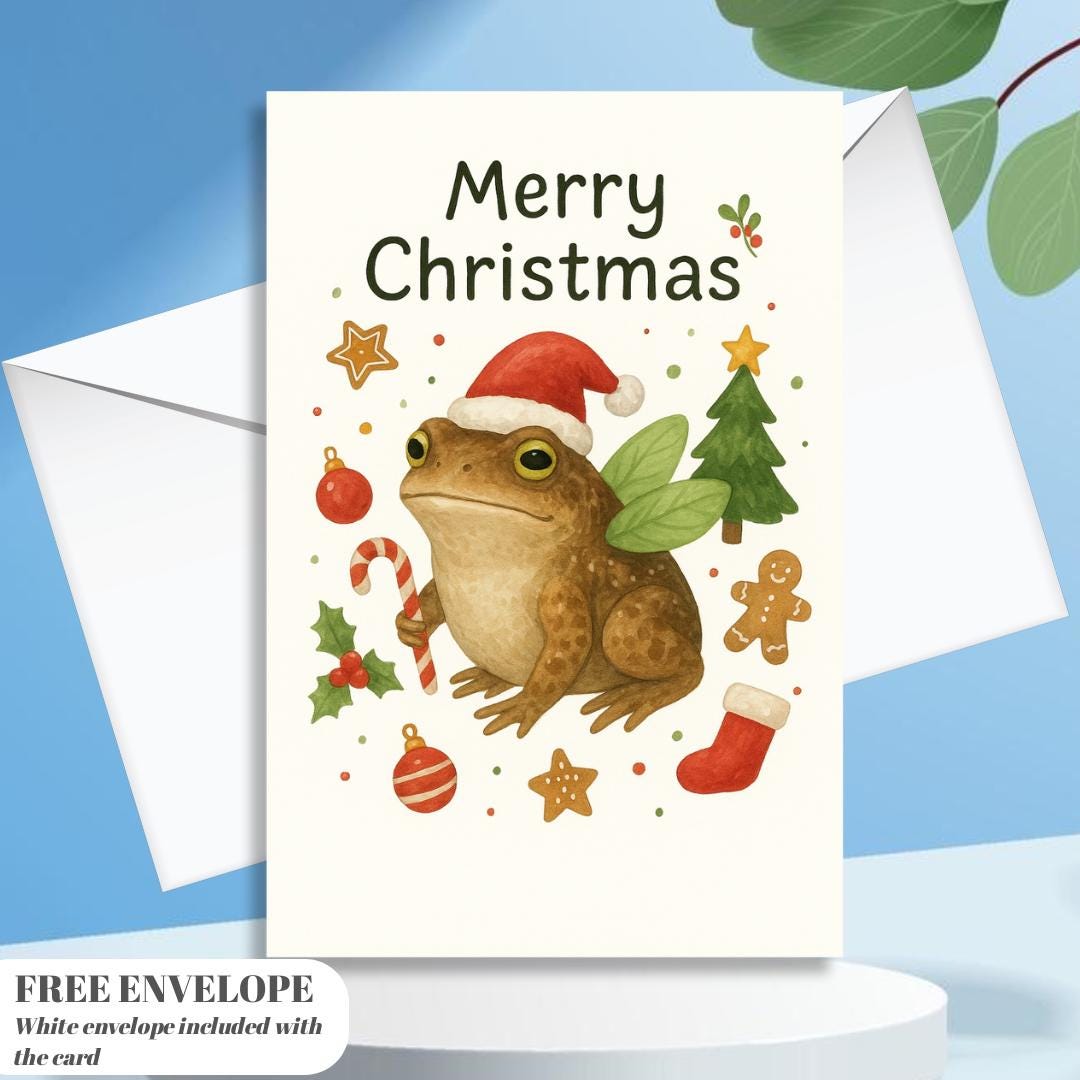 Frog Christmas Card | Marry Christmas Grumpy Card | frog santa gift Card | For frog lovers