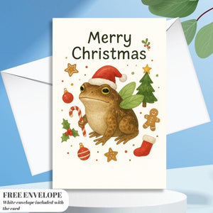 Frog Christmas Card | Marry Christmas Grumpy Card | frog santa gift Card | For frog lovers