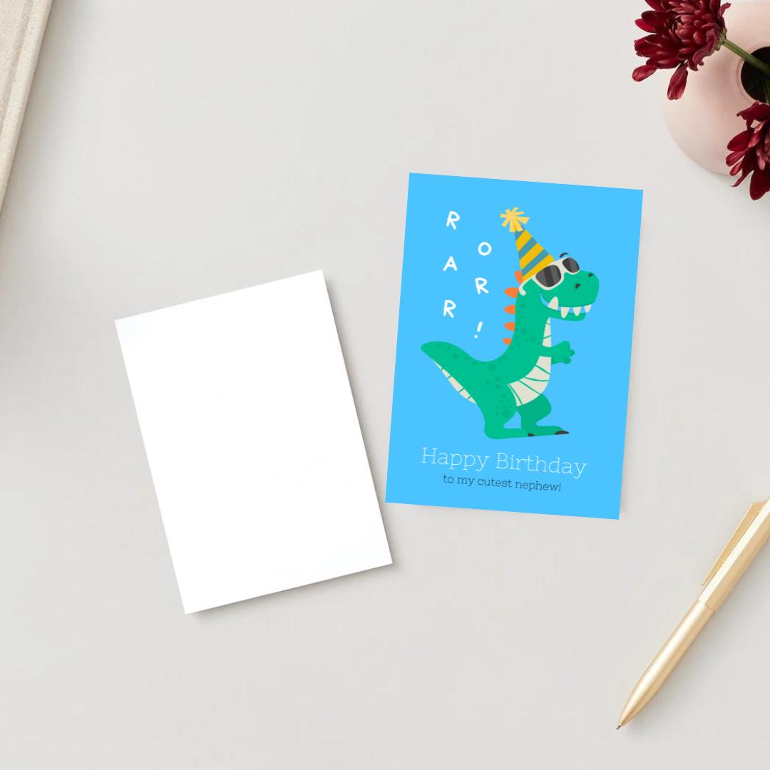 Dinosaur ROAR Birthday Card with Envelope Greeting Happy Birthday For NEPHEW, som, friend a5 birthday card with envelope