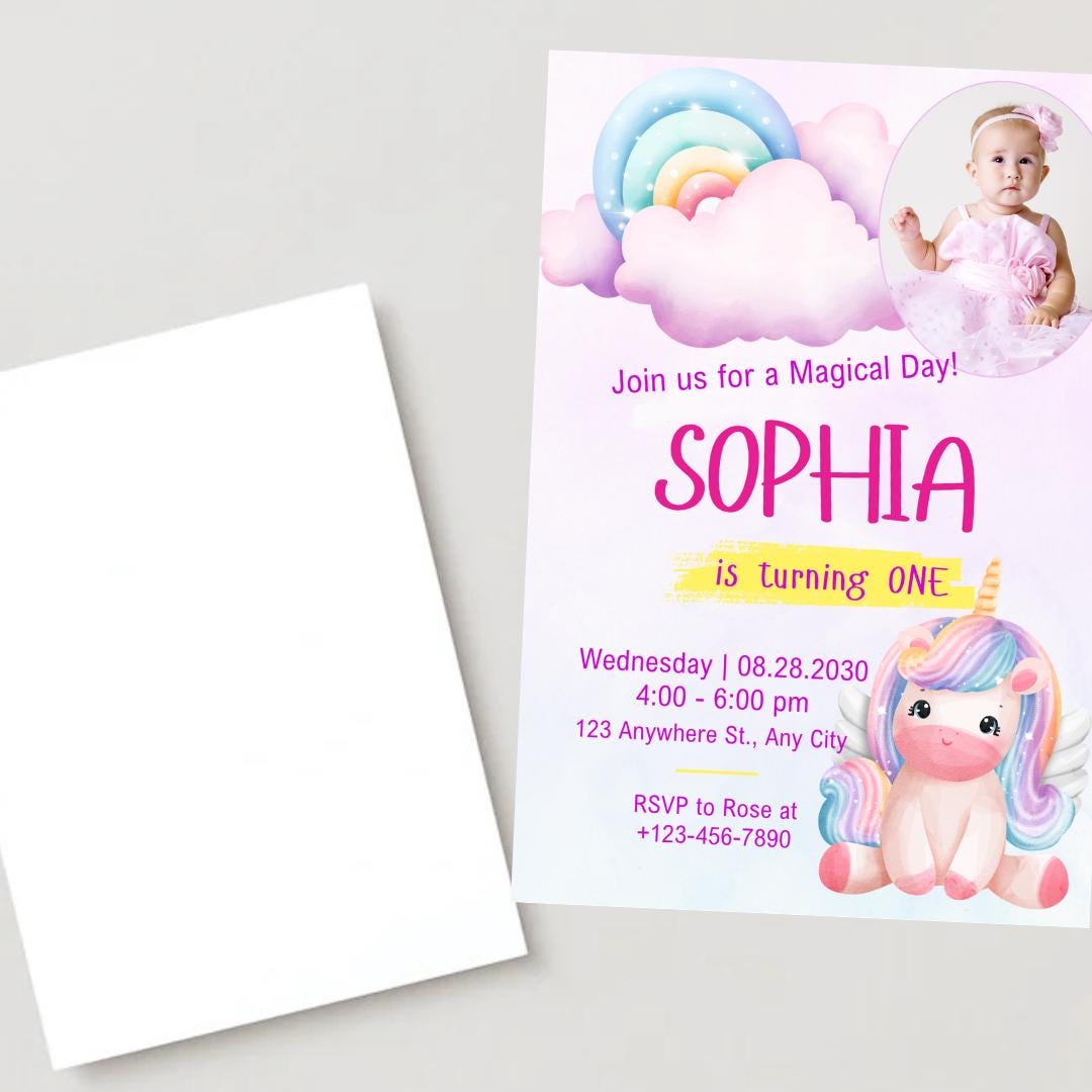 Unicorn birthday card invitation 1st, 2nd, 3rd, Personalised invitation for birthday party unicorn style invitation card with lovely Unicorn