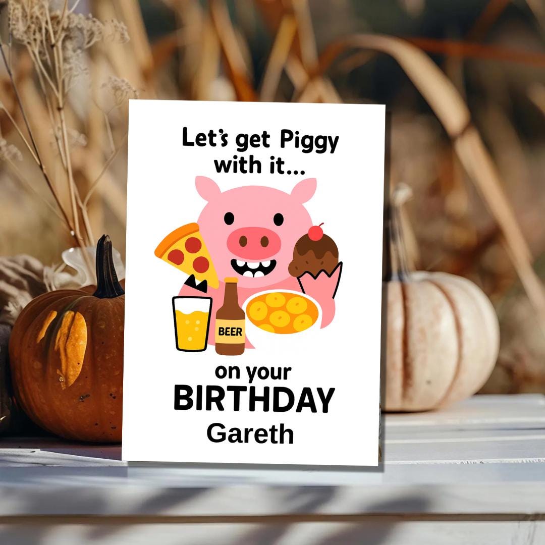 Birthday Card - Let's Get Piggy With It Personalised Greeting Card | Custom Name Card for your niece from grandma, aunt or loved one