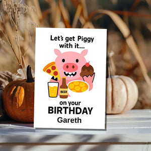 Birthday Card - Let's Get Piggy With It Personalised Greeting Card | Custom Name Card for your niece from grandma, aunt or loved one