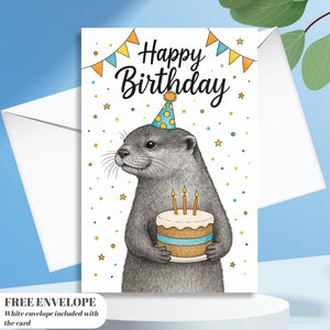 Otter Birthday card animal birthday card wildlife art card hand drawn animal art cute otter card