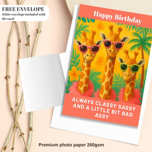 Premium Square Birthday Card with Envelope Greeting Happy Birthday For Her Female Mum Daughter Grandma Colleague Friend Giraffe