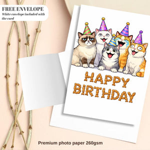 Cat Birthday Funny Greeting Card, Meme Cats Party Card, Cat Lover Birthday Card, Cute Pet Birthday Card