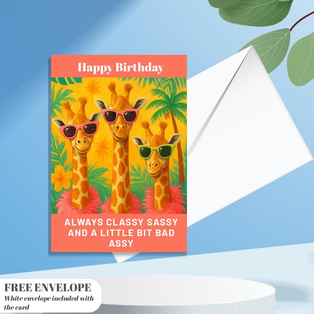 Premium Square Birthday Card with Envelope Greeting Happy Birthday For Her Female Mum Daughter Grandma Colleague Friend Giraffe