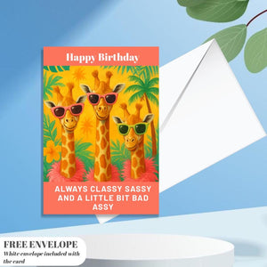 Premium Square Birthday Card with Envelope Greeting Happy Birthday For Her Female Mum Daughter Grandma Colleague Friend Giraffe