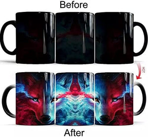 Mug, wolf Heat Sensitive Cup, Tea Coffee Magic Mug, Gift Mug, Magic Mug, Wolf Mug, Moon Wolf King, Coffee Mugs, Cup Color Changed