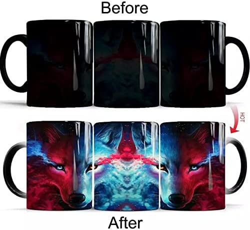 Mug, wolf Heat Sensitive Cup, Tea Coffee Magic Mug, Gift Mug, Magic Mug, Wolf Mug, Moon Wolf King, Coffee Mugs, Cup Color Changed