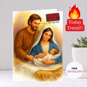Funny Spoiler Alert Christmas Card – Humorous Holiday Greeting Card for Friends, Family, or Coworkers – Funny Xmas Card Witty Christmas Gift