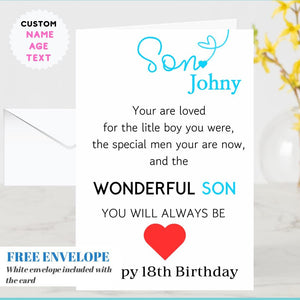 Personalised SON Birthday Card Quote Coming of Age 21st 18th 16th 30th 40th Wonderful Son Card for him