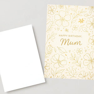 Mum Birthday Card – Elegant Floral Birthday Card for Mum, Minimal Gold Design, Classy Birthday Card for Mother