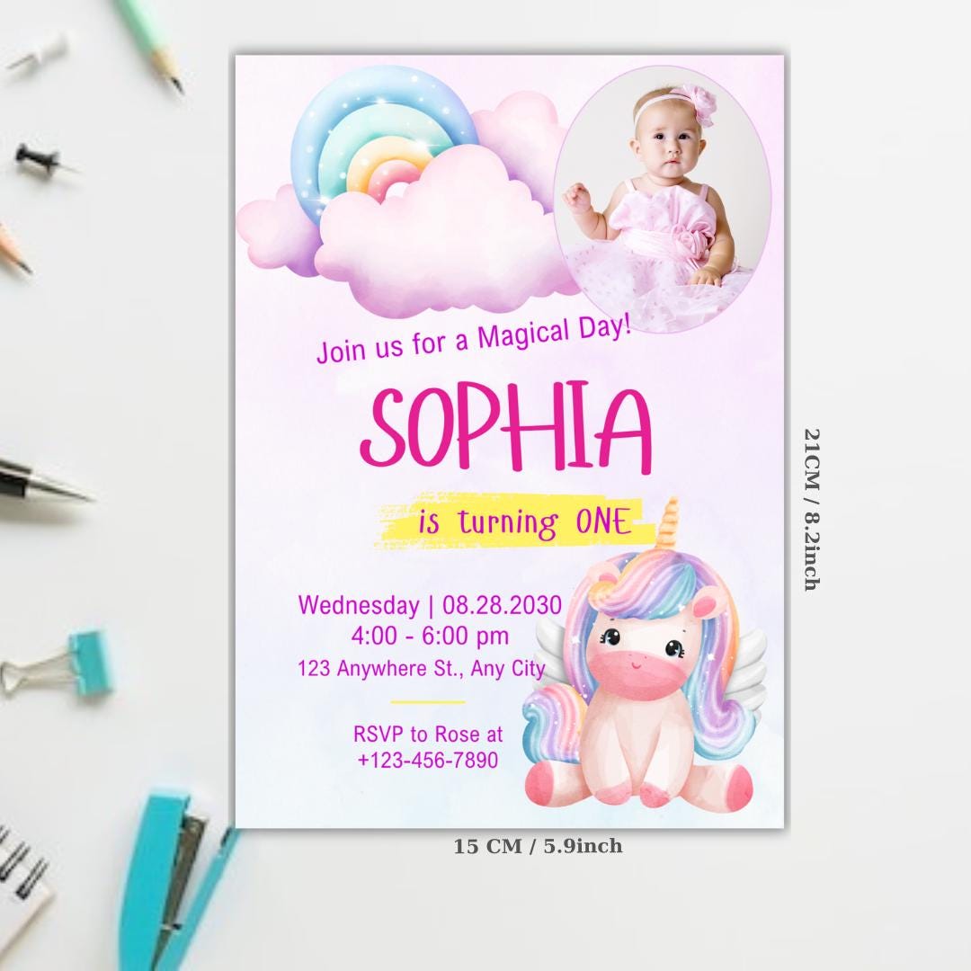 Unicorn birthday card invitation 1st, 2nd, 3rd, Personalised invitation for birthday party unicorn style invitation card with lovely Unicorn