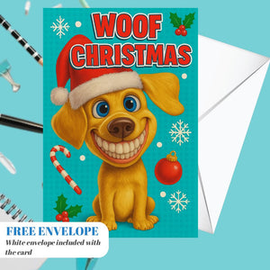 Dog meme Christmas Card  - Funny dog lover xmas  Cards For dog Lovers - dog wishes woof Christmas to you, meme dog mums postcard