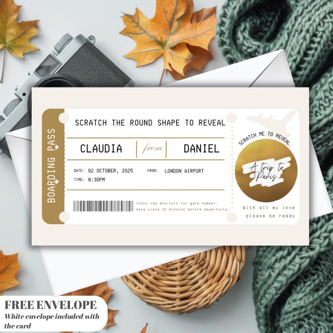 Custom Holiday Boarding Pass Scratch Card – Personalised Plane Ticket Birthday Surprise Unique Gift for Travel Lovers or Honey Moon