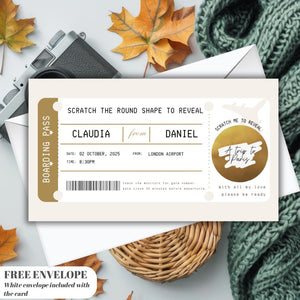 Custom Holiday Boarding Pass Scratch Card – Personalised Plane Ticket Birthday Surprise Unique Gift for Travel Lovers or Honey Moon