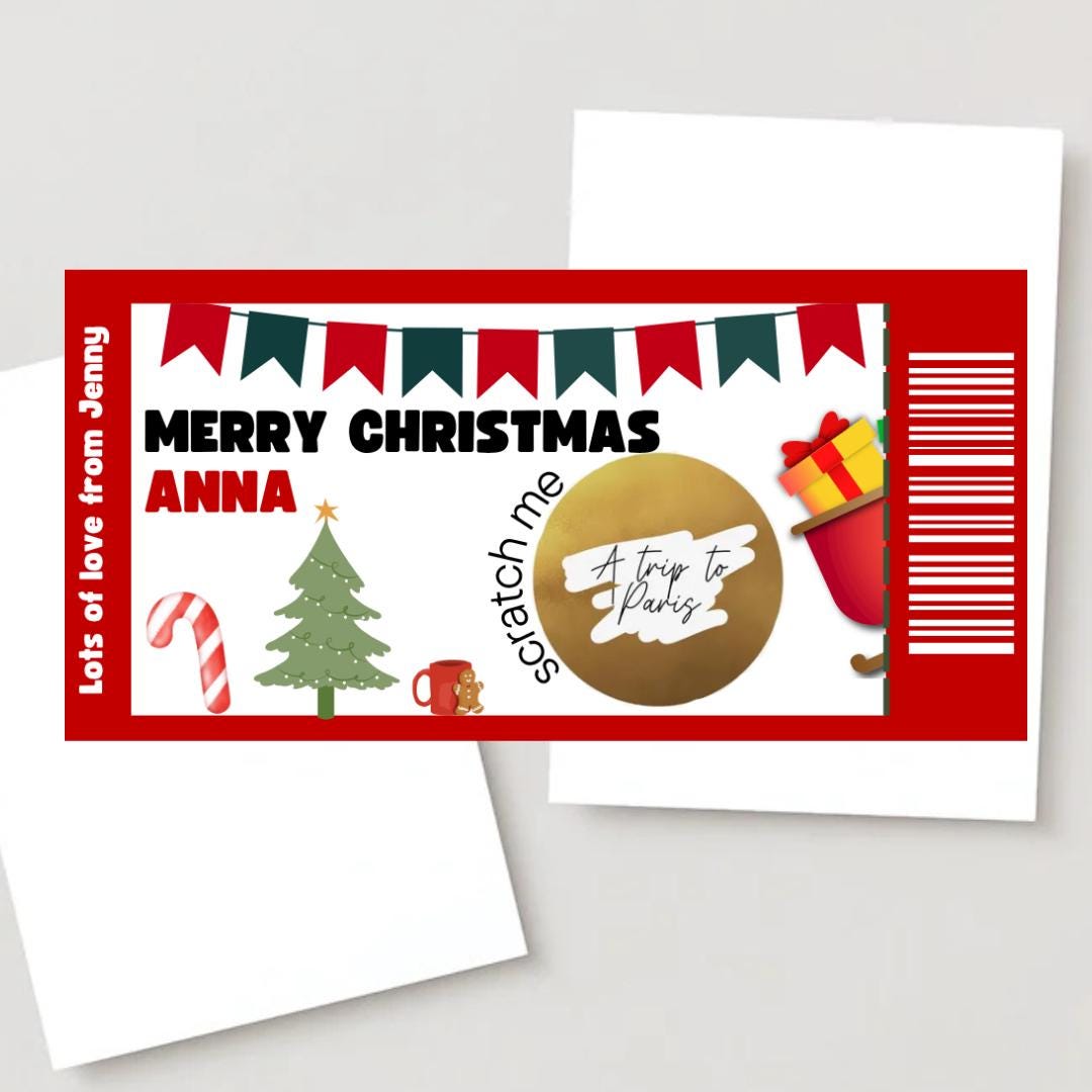Personalized Christmas Scratch-Off Reveal Card | Custom Surprise Card for Secret Santa, Christmas Gift, Concert, Holiday, Festival, Cinema