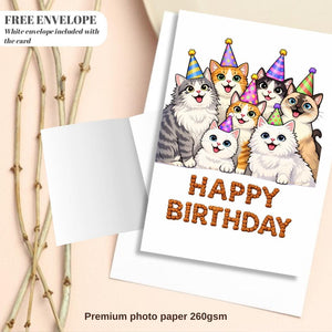 Funny Cat Birthday Greeting Card, Meme Cats Party Card, Cat Lover Birthday Card, Cute Pet Birthday Card