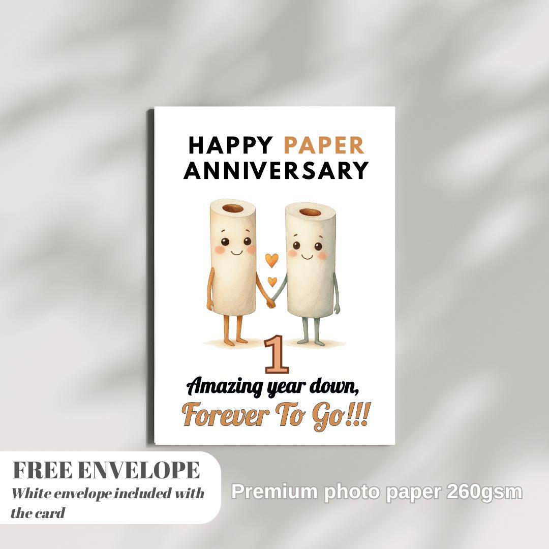 Funny 1st Anniversary Card, Unique Design, 'Happy Paper Anniversary' Personalised Birthday Card Greeting Card