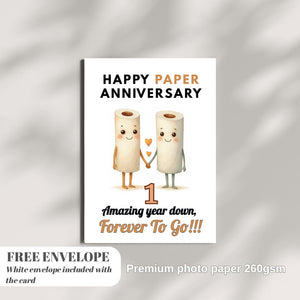 Funny 1st Anniversary Card, Unique Design, 'Happy Paper Anniversary' Personalised Birthday Card Greeting Card