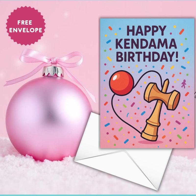 Kendama Birthday Greeting Card – Fun Colorful A5 Happy Kendama Birthday Card for Kids, Teens & Kendama Players – Unique Cartoon Gift for Ken