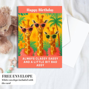 Premium Square Birthday Card with Envelope Greeting Happy Birthday For Her Female Mum Daughter Grandma Colleague Friend Giraffe