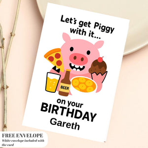 Birthday Card - Let's Get Piggy With It Personalised Greeting Card | Custom Name Card for your niece from grandma, aunt or loved one