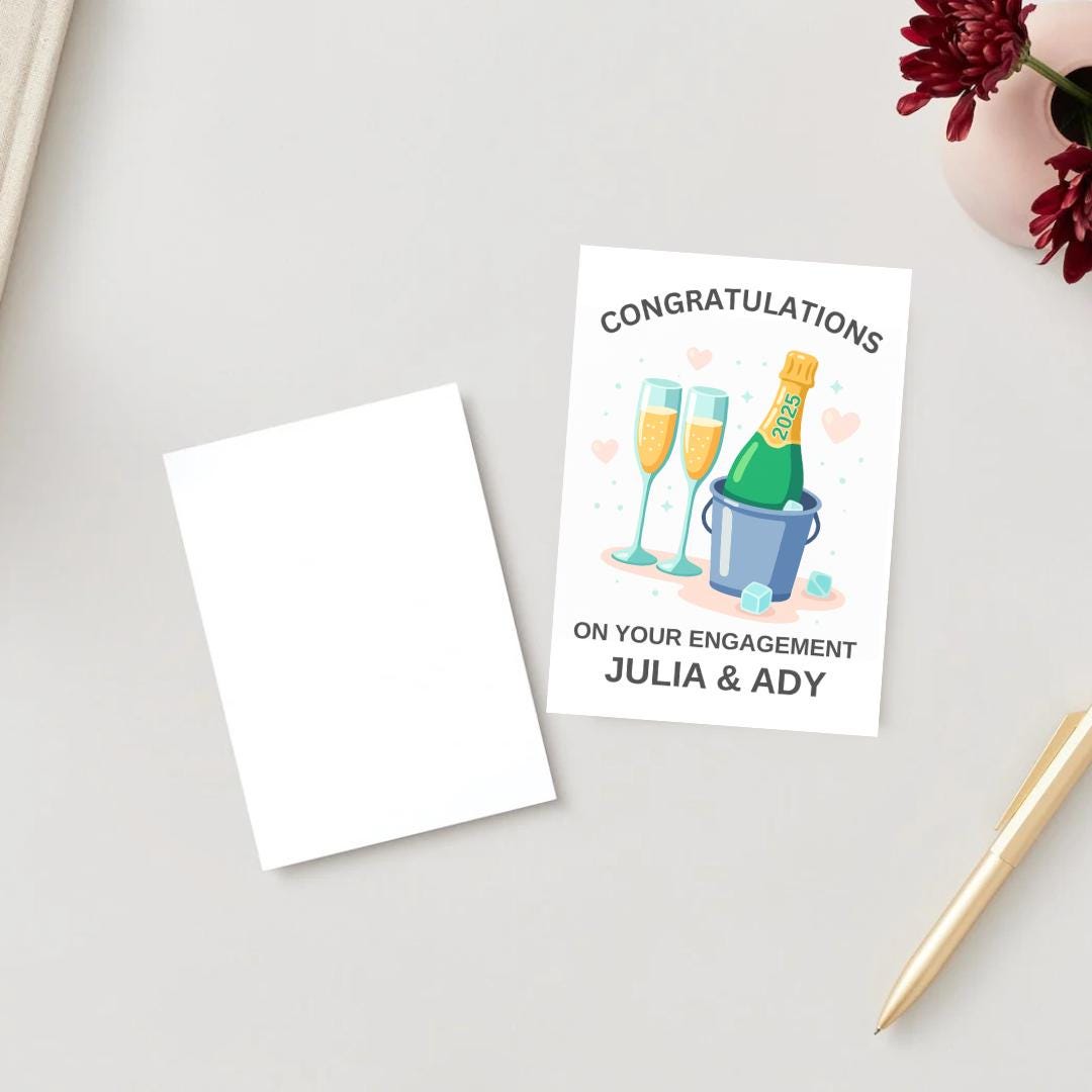Engagement Card | Personalised Champagne Engagement Card | Congratulations Card for Couple or Fiancé | Romantic Engagement Gift Card