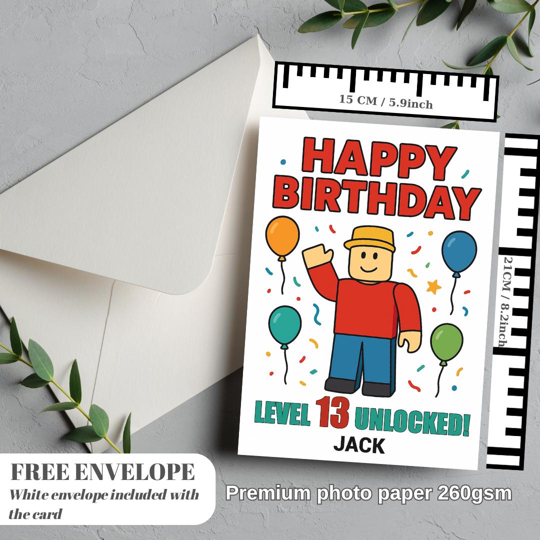 Roblox Personalised Birthday Card Greeting Card Boy Girl card greeting card | gaming all ages  video game player gift | level up control pad