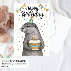 Otter Birthday card animal birthday card wildlife art card hand drawn animal art cute otter card