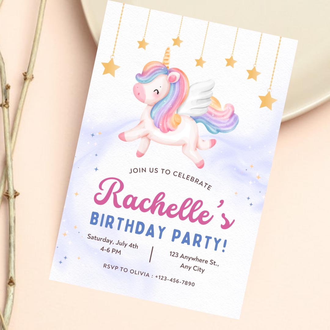 Unicorn birthday card invitation Personalised Custom invitation for birthday party unicorn style invitation card with lovely Unicorn