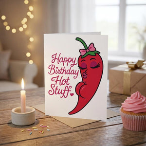 Funny Spicy Birthday Card – Sexy Chili Pepper Diva Illustration – Cute Flirty Printable Birthday Card for Partner, Husband, Wife, Boyfriend,