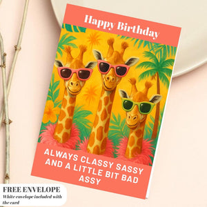 Premium Square Birthday Card with Envelope Greeting Happy Birthday For Her Female Mum Daughter Grandma Colleague Friend Giraffe