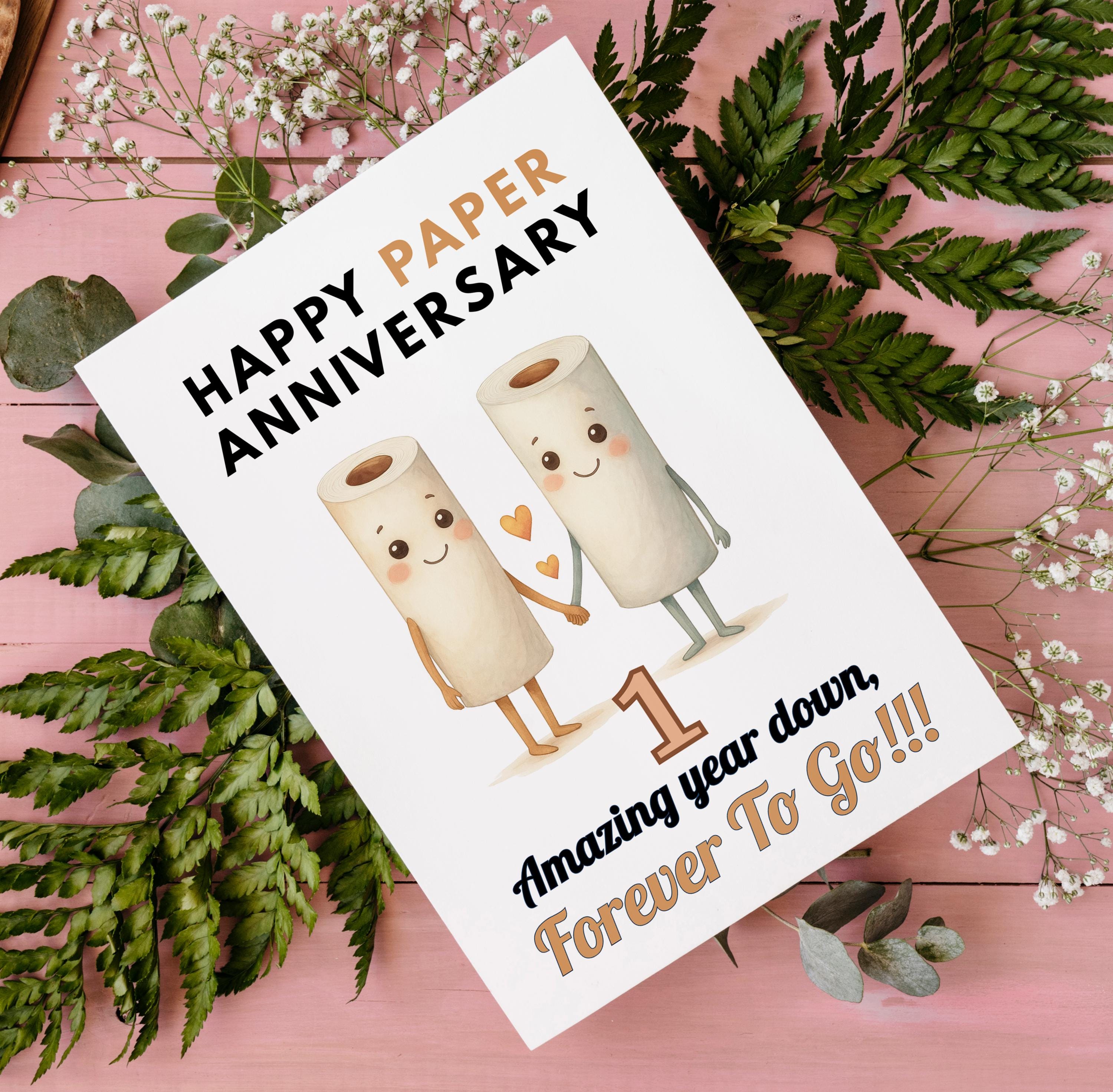 Funny 1st Anniversary Card, Unique Design, 'Happy Paper Anniversary' Personalised Birthday Card Greeting Card