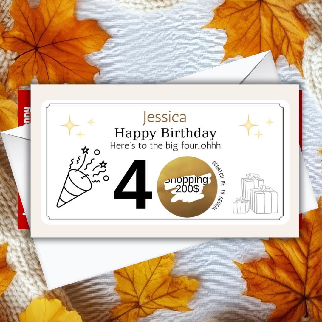 Personalised Birthday Scratch To Reveal Voucher, Special Birthday Surprise Scratch Card, 30th, 40th, 50th, 60th,70th,80th Birthday Gift Card